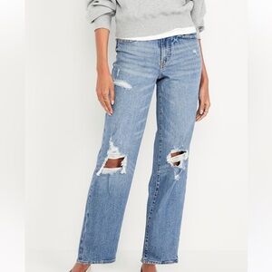 Old Navy | Women's Medium Blue Denim Distressed High-Rise OG Straight Jeans Sz 8
